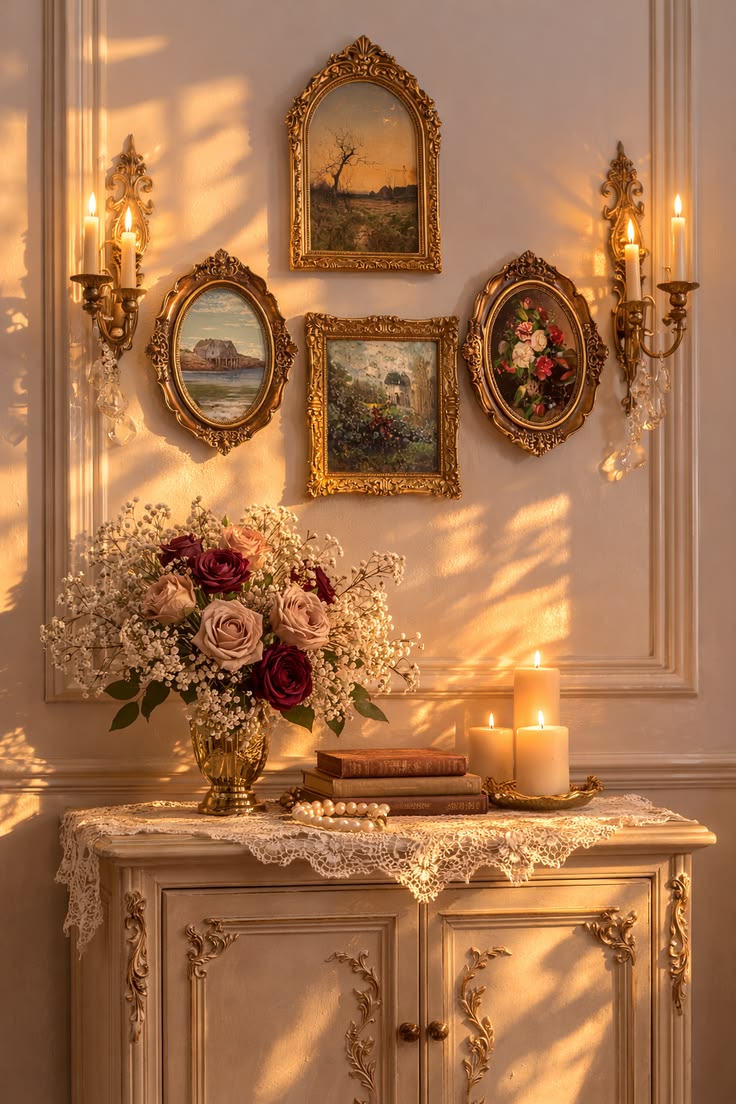 golden hour gallery wall – vintage gold framed art set✨️
