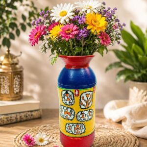 Premium Handmade Terracotta Flower Vase | Handpainted Clay Home Decor Showpiece | Unique Gift Item | Artistic Handpainted Clay Pot for Living Room Decor & Gifting