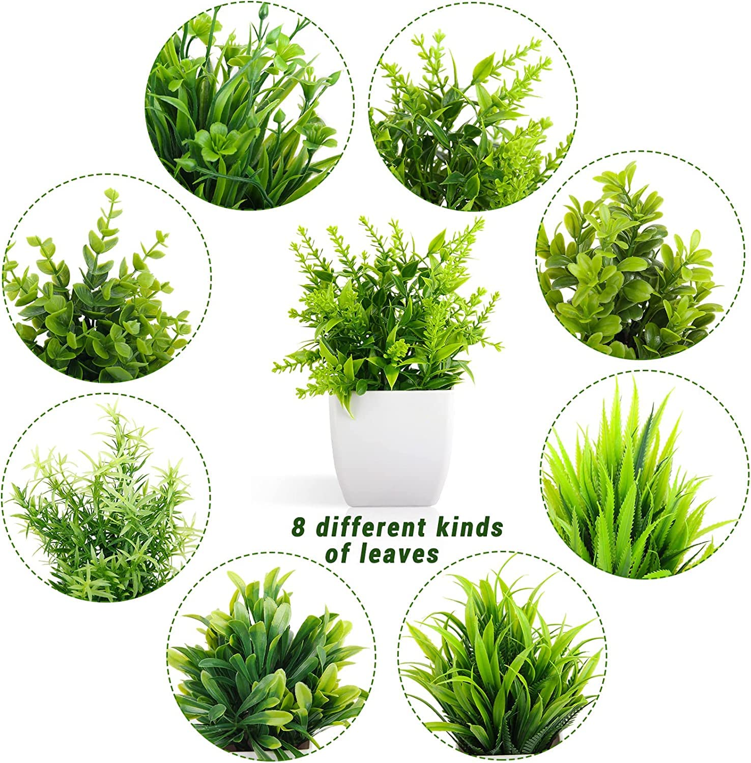flower vase1 Dekorly Artificial Potted Plants, Artificial Plastic Eucalyptus Plants Small Indoor Potted Houseplants, Small Faux Plants for Home Decor Bathroom Office Farmhouse (Set 0F 8) - Image 3